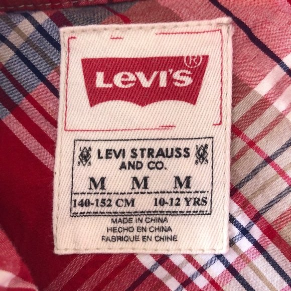 Levi’s Boys Red Plaid Pearl Snap Button Down Shirt - Picture 6 of 9